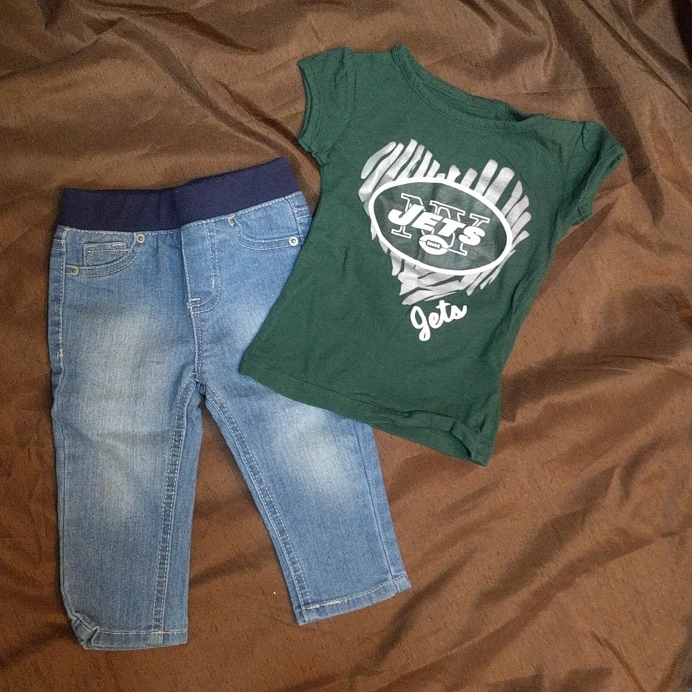 NFL Jets shirt & jeans for 12 month little girls